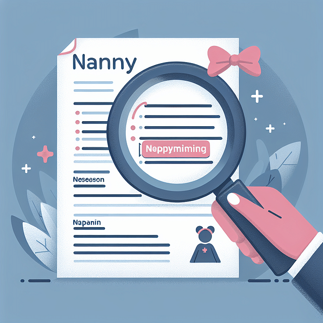 magnifying glass over a nanny job description highlighting keywords