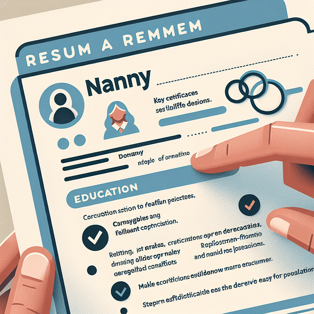 close-up of nanny resume education section with certifications highlighted