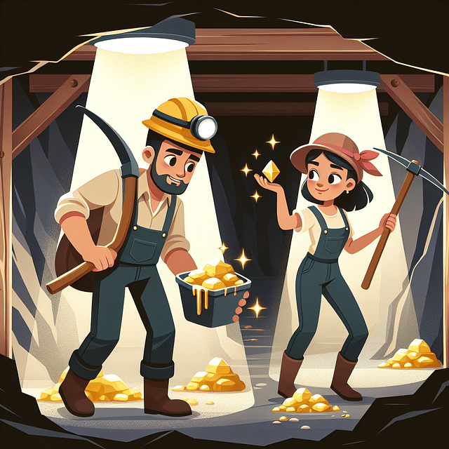 a miner finding gold nuggets