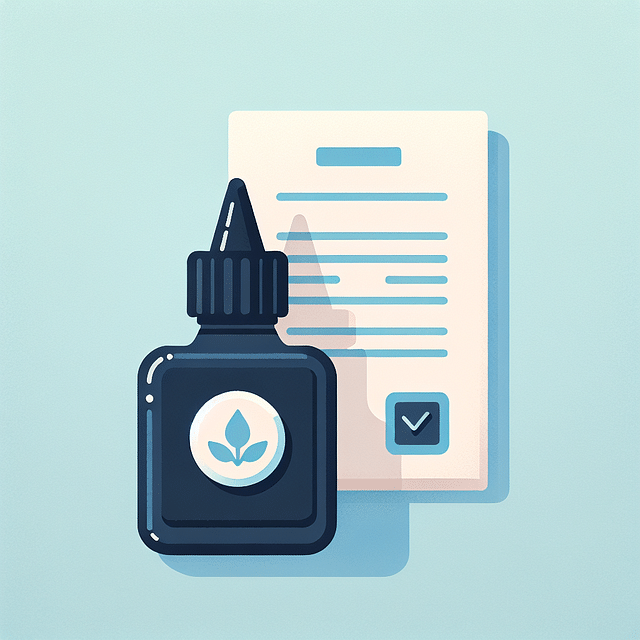 eco-friendly ink bottle next to a printed resume