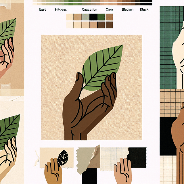 hand holding a leaf against a backdrop of paper