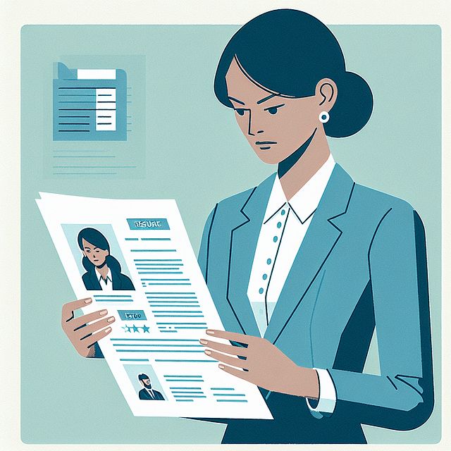 professional inspecting a printed resume for quality