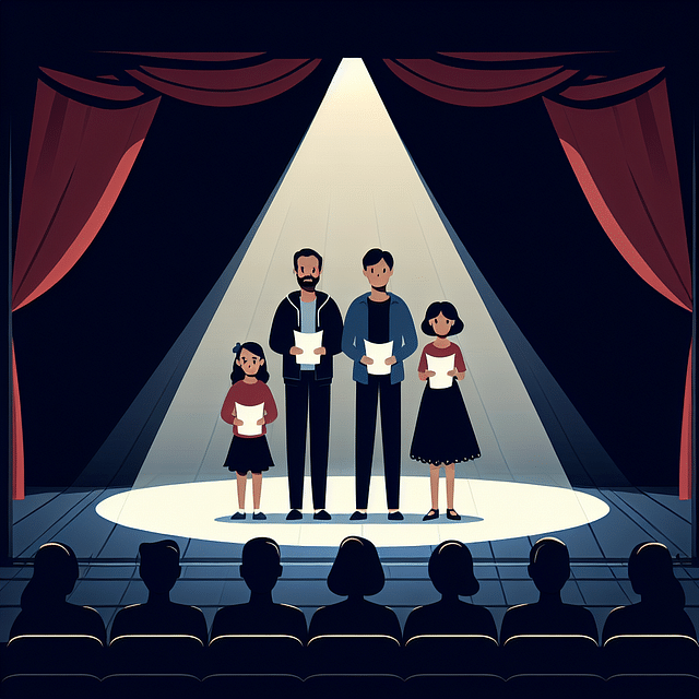 family of actors on stage