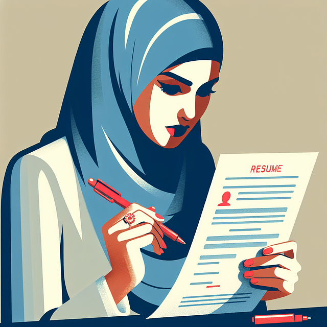 person proofreading a resume with a red pen