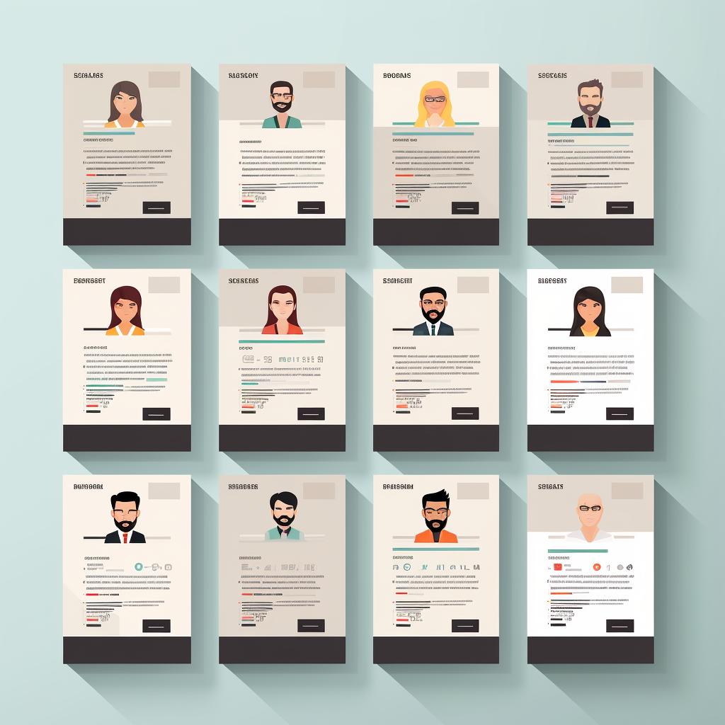 Different resume templates displayed on the screen